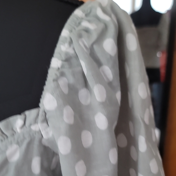 Abercrombie & Fitch Green with White polka Dots Puff Sleeve Blouse - Picture 5 of 10
